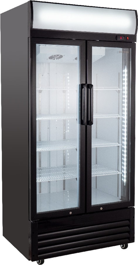 GastroHero Getränkekühlschrank ECO 630 mit Leuchtaufsatz, 2 Klapptüren, schwarz, LED-Innenbeleuchtung