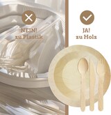 thumbnail of WISEFOOD 80-Teilig (20 Teller & 20 Messer,20 Gabel, 20 Löffel) - Birkenholz Einweg Besteck Set mit Holzteller