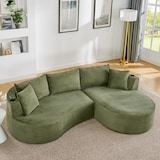 thumbnail of Merax Sofa set, 2-Sitzer + Linke Chaiselongue, mit Getränkehalter & Kissen, Bogenförmiges Design, Cordstoff, Grün