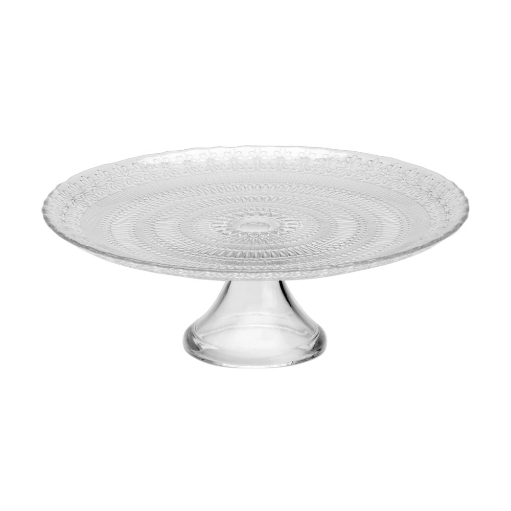 Avet pastelera con pié de vidrio transparente decorado diámetro 28 centímetros altura 10 cm dk331328-pf