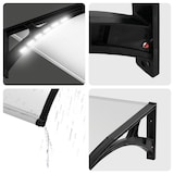 thumbnail of Wasabi - Vordach Haustür 150x100cm – Polycarbonat 5,2mm – PP-Halterungen + Glasfaser – Solar-LED-Licht – Einfache Montage