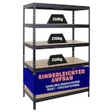 thumbnail of PROREGAL Schwerlastregal Rivet HxBxT 180x120x60cm Fachlast 250kg, Innovatives Stecksystem, Schwarz, Garagenregal, Lagerregal, Steckregal, Kellerregal