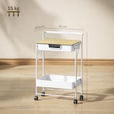 thumbnail of HOMCOM carrito auxiliar con ruedas de 2 niveles carro de cocina estrecho con 1 cajón y 1 cesta carrito organizador para dormitorio salón blanco