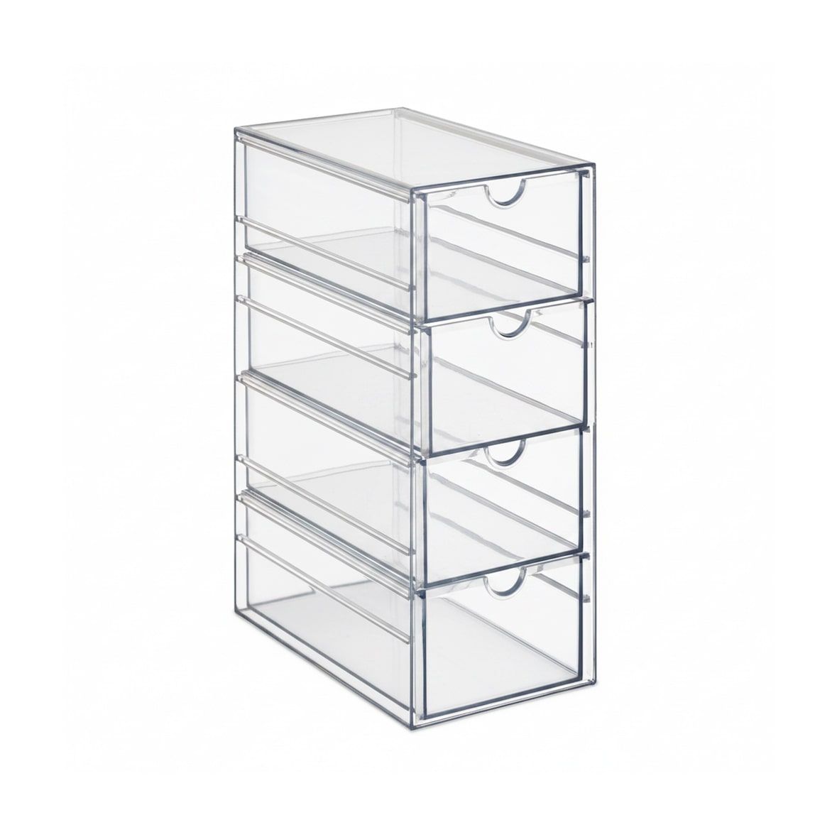 Relaxdays Schubladenbox, 4 Fächer, Organizer für Make Up, Büro, Bastelsachen, Kunststoff, Schubladenturm, transparent