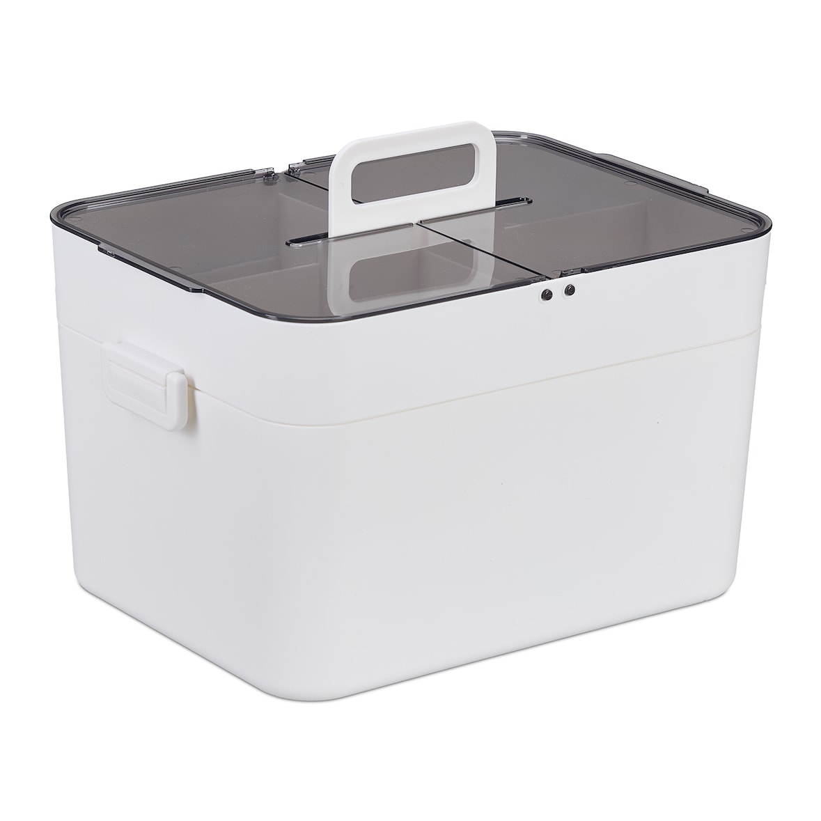 Relaxdays Hausapotheke, 5 Fächer, Erste Hilfe Kasten 2 separate Etagen, Kunststoff, HxBxT: 22x28,5x21,5 cm, weiß/grau