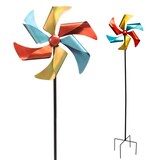 thumbnail of Windrad Windspiel Metall Gartendeko Balkon Terrasse Erdspieß rot gelb petrol : rot, gelb, petrol