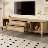 thumbnail of TV-Schrank Rattan Lowboard Massivholz Sideboard mit Türen und Schubladen 170x39,5x46 cm Holz Hellgelb Wohnzimmer Modern Natürlich