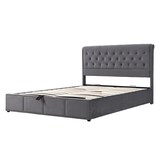 thumbnail of Bett 180x200 mit hohem Kopfteil, Stauraum und Bettkasten Europäisches Design mit Nietendekor Elegantes Doppelbett mit 108 cm Rückenlehne Grau
