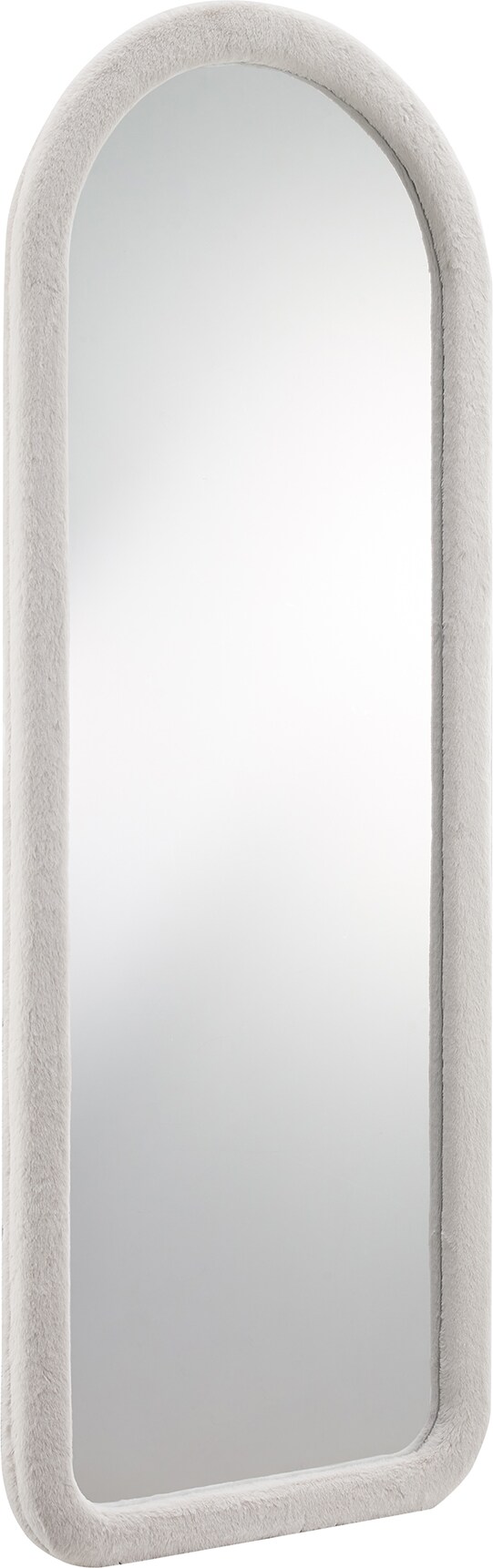 SalesFever Spiegel mit Kunstfell | abgerundeter Rahmen | MDF & Spiegelglas | B 60 x T 3 x H 160 cm | Beige – Klarglas