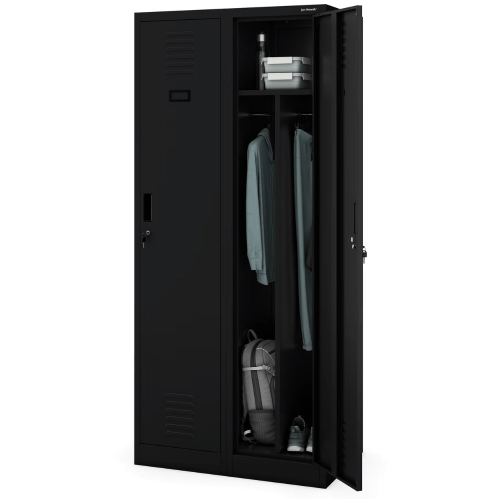 Umkleideschrank Spind WIEN - 2 Abteile, Etikettenhalter | Umkleidespind Metall Schließfachschrank Garderobenspind, 180x80x50cm Schwarz