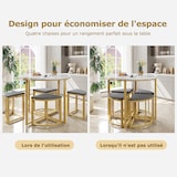 thumbnail of Essgruppe Esstisch Set rund mit 4 Stühlen 80x80x75 cm Weiß+Grau MDF Tischplatte Metallgestell samtgepolsterte Stühle platzsparend