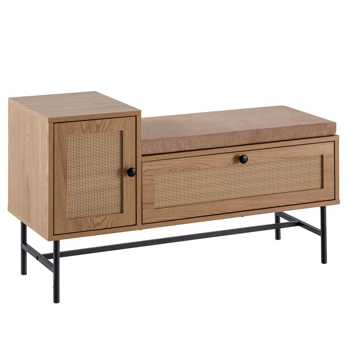 Schuhbank mit Sitzfläche 100x60x38 cm Garderobenbank Eiche-Dekor, Sitzbank Rattan Klein Gepolstert, Bank Schmal Flur mit Stauraum, Flurbank Flurmöbel