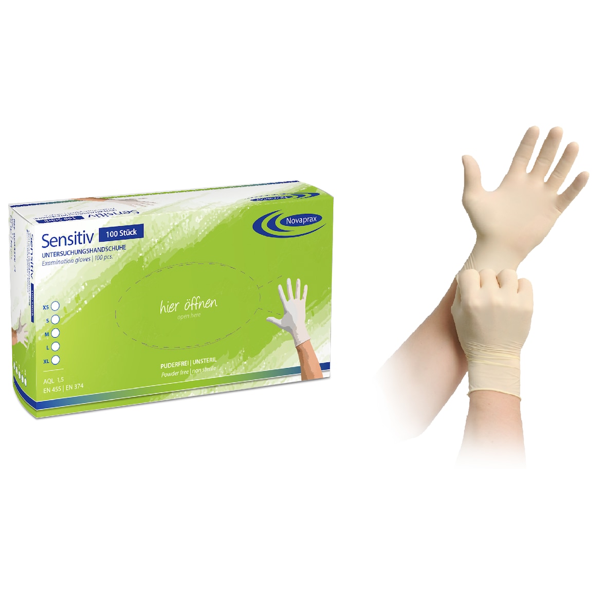 Novaprax Sensitiv PF Latexhandschuh unsteril, puderfrei Größe S