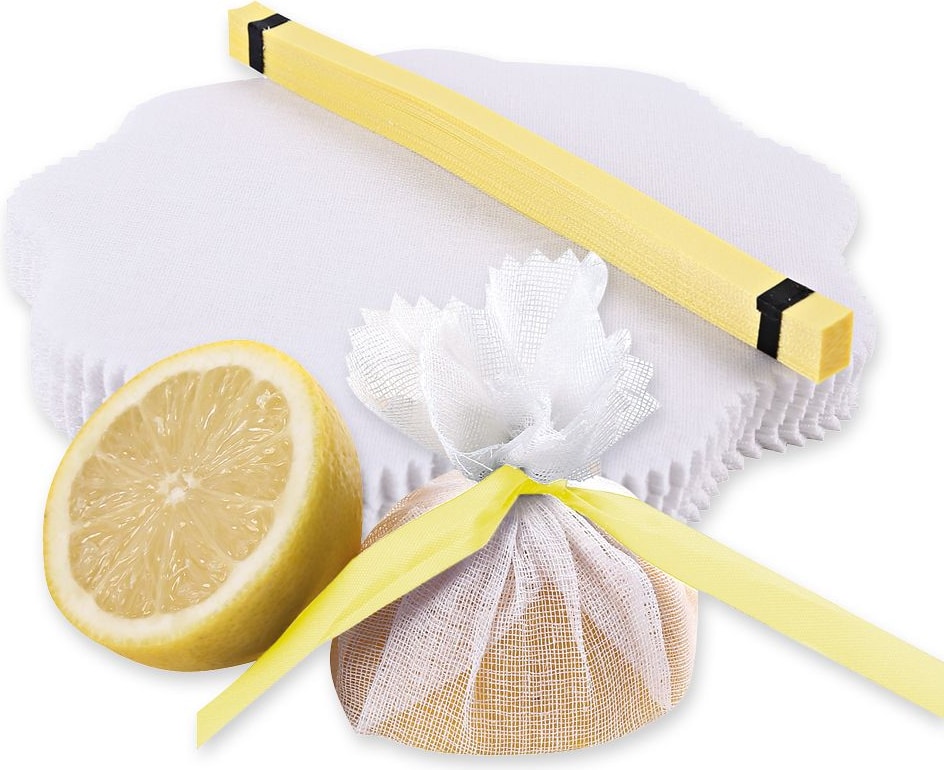 Zitronenserviertuch "Lemon Wrap" aus Baumwolle Ø 22 cm Weiss-Gelb 100 Stück