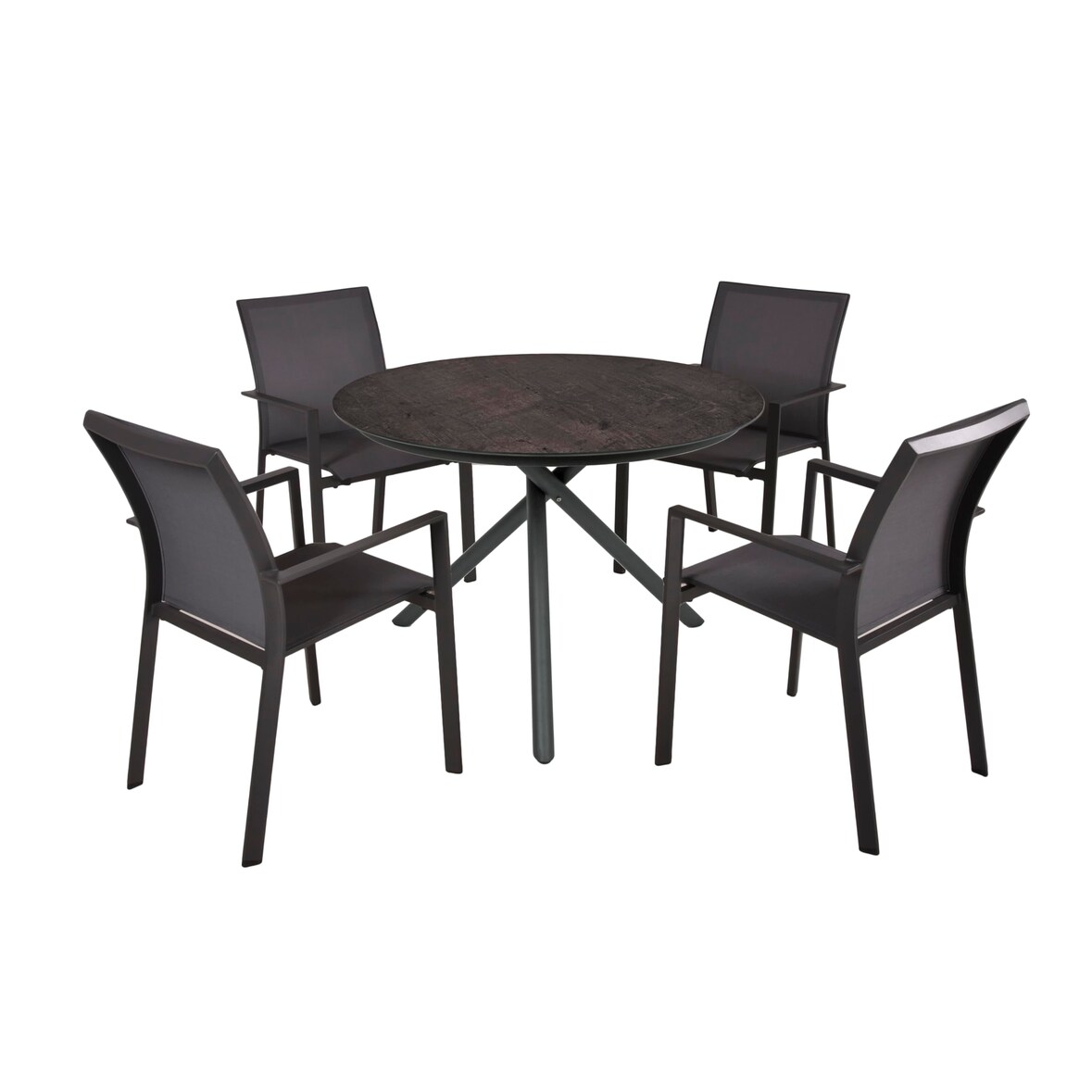 Garten-Sitzgruppe HELGA 5-tlg. - Kunststoff, Schwarz | Gartenmöbel-Set Gartengarnitur Garten-Essgruppe mit Stapelstühlen B und Esstisch