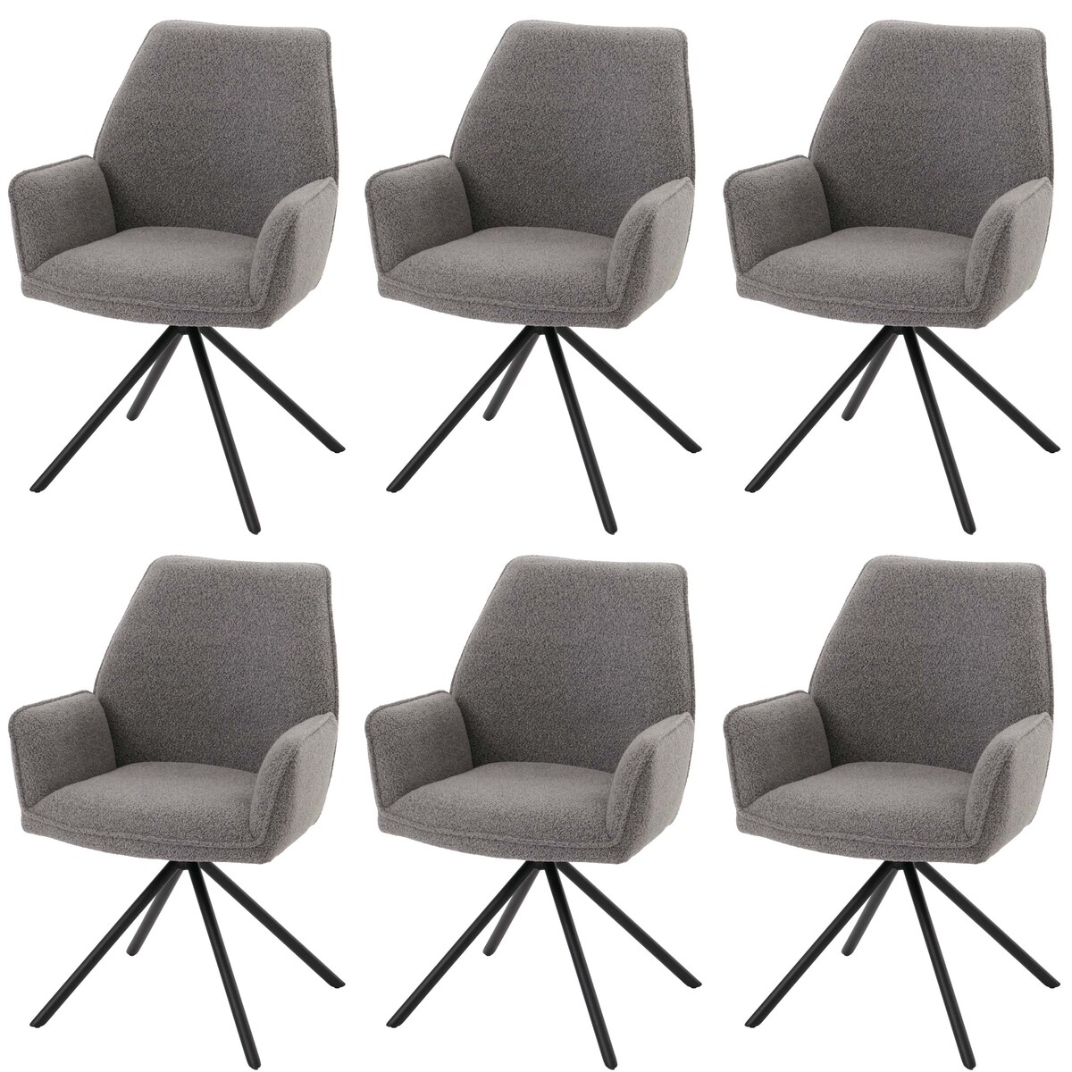 Mendler 6er-Set Esszimmerstuhl HWC-G67, Küchenstuhl Stuhl Armlehne, drehbar Auto-Position, Stoff Bouclé Öko-Tex MVG ~ hellgrau