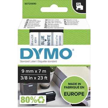 DYMO Casete de cinta D1 azul/blanco, 9 mm x 7 m