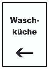 thumbnail of Waschküche Schild mit Text und Richtungspfeil links Waschraum hochkant A1 (594x841mm)