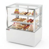 thumbnail of Romux® Vitrine Réfrigérée Pâtisserie Carrée sur Pied avec 2 Étagères Blanche 410 Litres Ventilée | Vitrine en Verre Droit