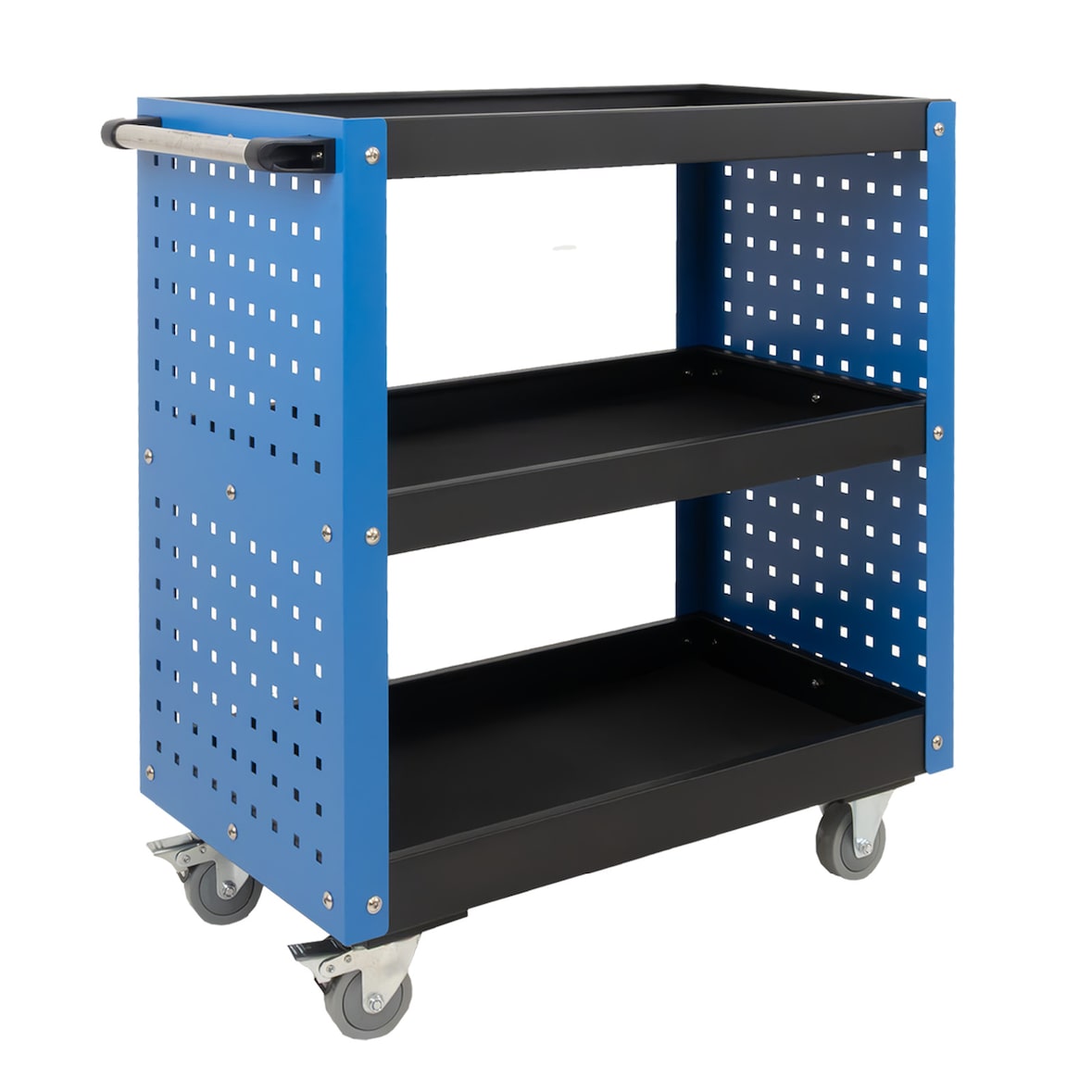 Werkstattwagen 3 Etagen Stahl blau Werkzeugwagen 70x39x79 cm auf Rollen, bis 300 kg Tragkraft