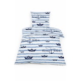 thumbnail of 4-tlg. Seersucker Bettwäsche, 135x200 +80x80cm, bügelfrei, Maritim, Heimathafen, Schiffe in blau weiss