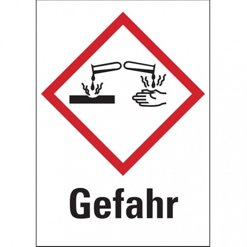 Dreifke® Gefahrstoffetiketten - Ätzwirkung (GHS05) Signalwo - 52x74 mm Folie selbstklebend