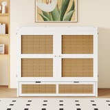 thumbnail of Schrankbett 140x200 Murphy-Bett platzsparend mit Stauraum Rattan-Design Schubladen Lattenrost Möbel Schlafzimmer Modern Weiß