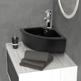 thumbnail of ML-Design Eckwaschbecken Keramik Schwarz 46×33×13 cm, eckig, mit Überlauf, inkl. Ablaufgarnitur – Wand-/Aufsatzwaschbecken