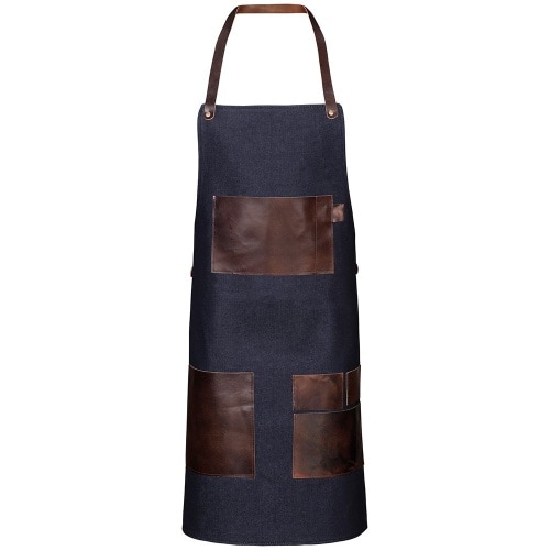 Vintage Segeltuch-Latzschürze mit Ledertaschen, B 55 cm x L 89 cm, navy : 100% Baumwolle (mit Ledertaschen) : navy