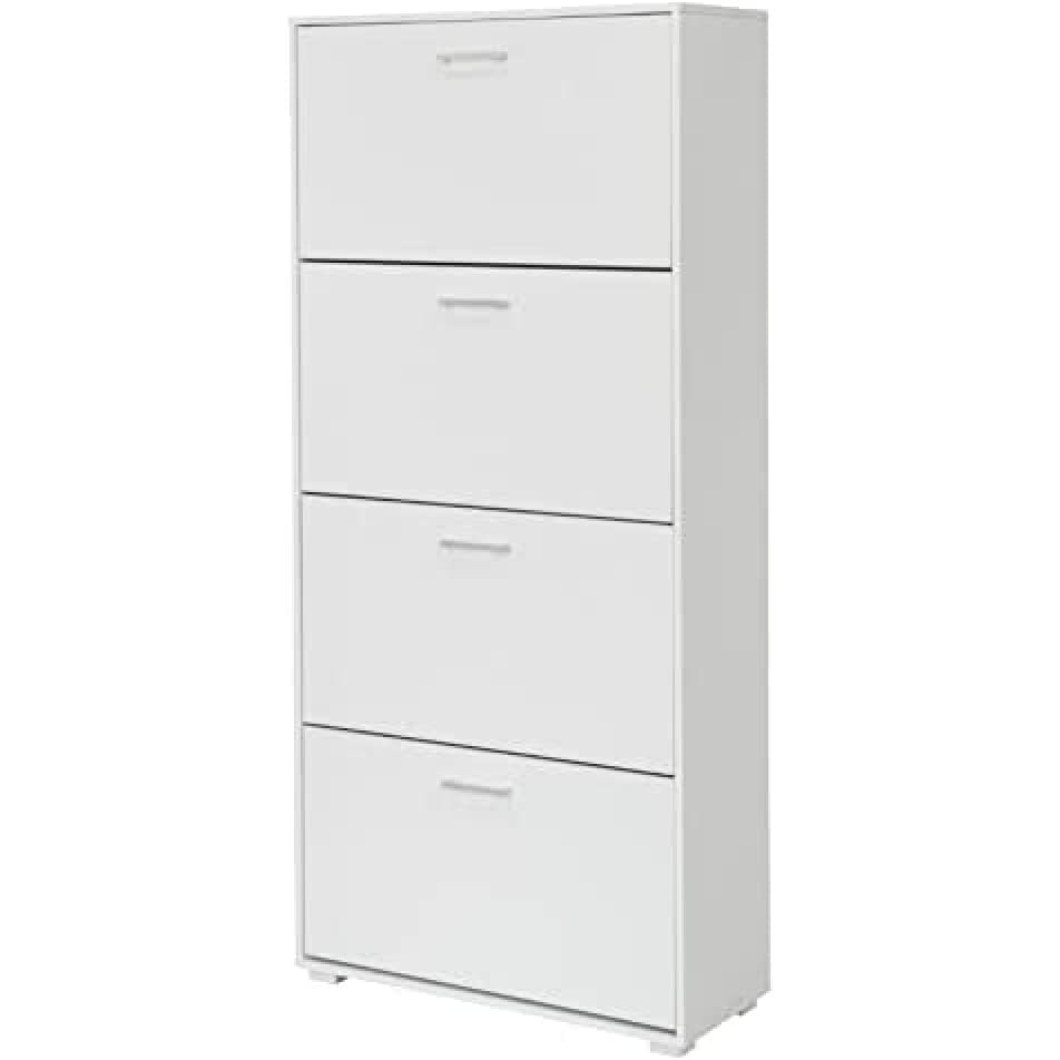 King Home Scarpiera 4 scomparti in nobilitato capienza fino a 24 paia di scarpe bianco