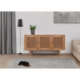 thumbnail of Sideboard HWC-M47, Schrank Kommode Highboard Anrichte, Staufächer, Rattan Akazie Massiv-Holz gebeizt 82x160x45cm 38kg