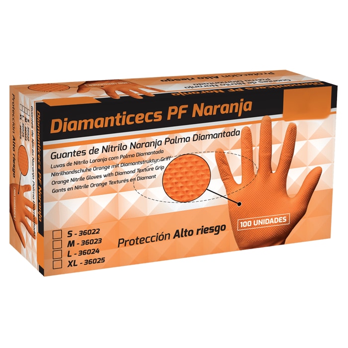 Guantes Nitrilo Naranja Diamantados 8grs. Talla XL - 1000 UDS