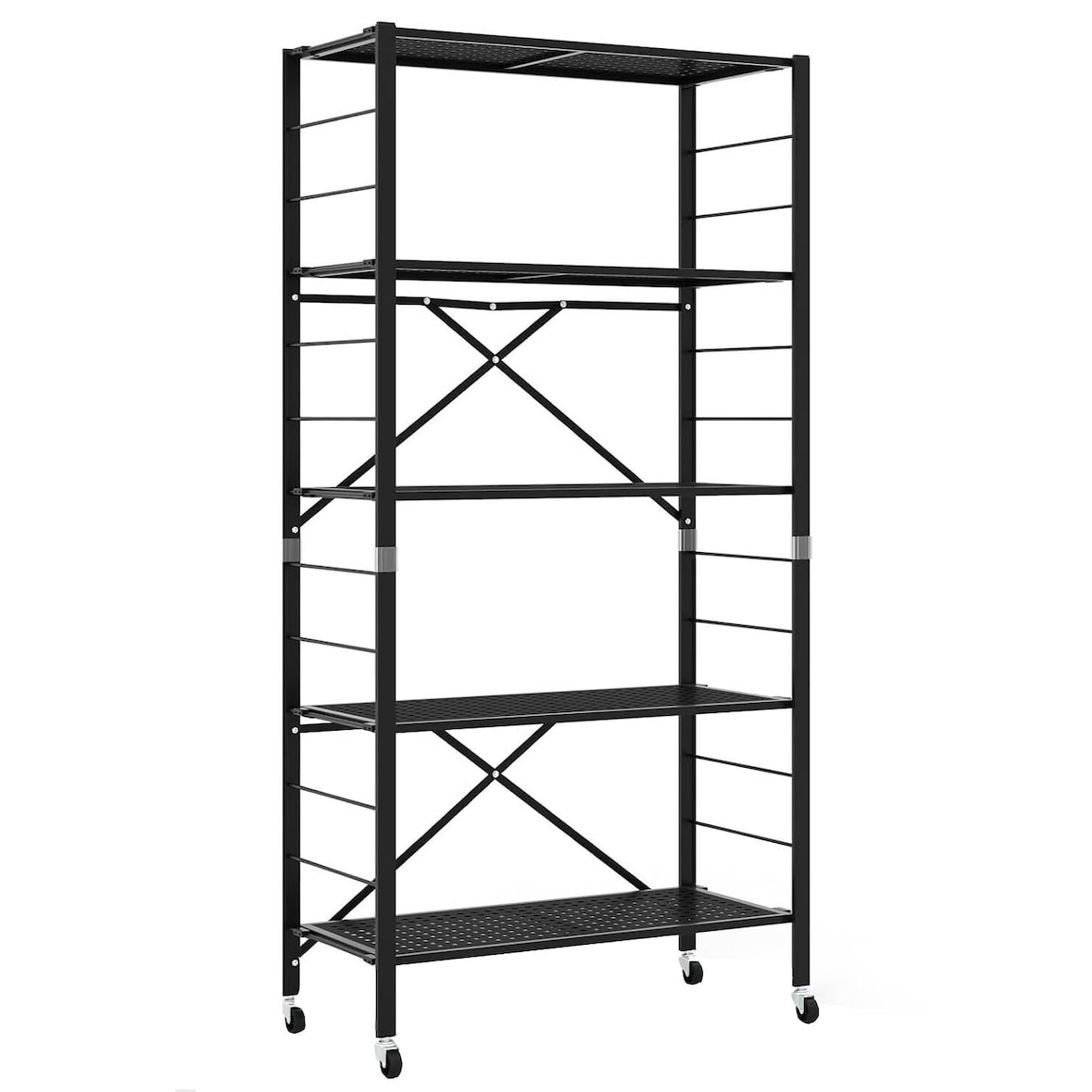 COSTWAY Scaffale Resistente a 5 Ripiani, Scaffale di Archiviazione, Pieghevole con Ruote, Scaffale Cucina 3 in 1