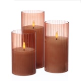 thumbnail of LED Kerze im Glas Windlicht Echtwachs Timer H: 17,5cm D: 7,5cm rosa