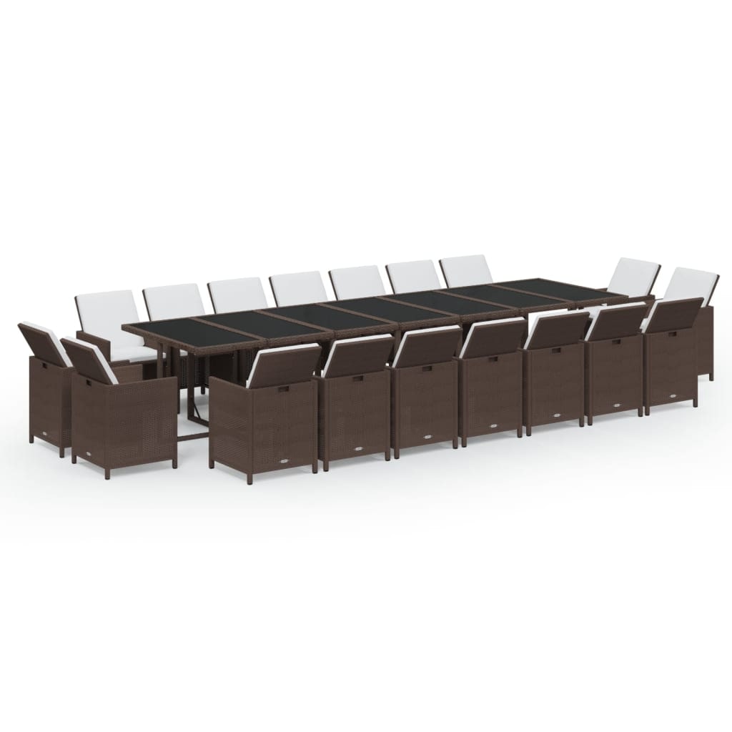 vidaXL 19-tlg. Garten-Essgruppe mit Kissen Poly Rattan Braun
