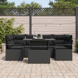 thumbnail of VidaXL 7-teiliges Garten-Sofa-Set mit Kissen, schwarzes Poly-Rattan
