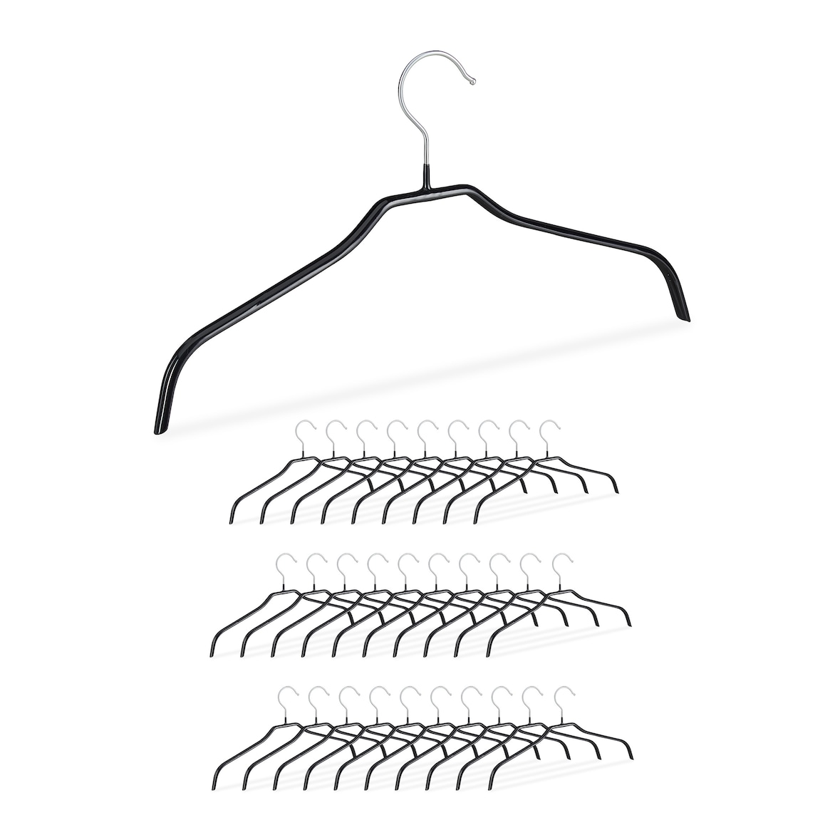 Relaxdays Rutschfeste Kleiderbügel, 30er Set, Hemdenbügel, Blusenbügel mit Gummiummantelung, Metall, 42 cm, schwarz