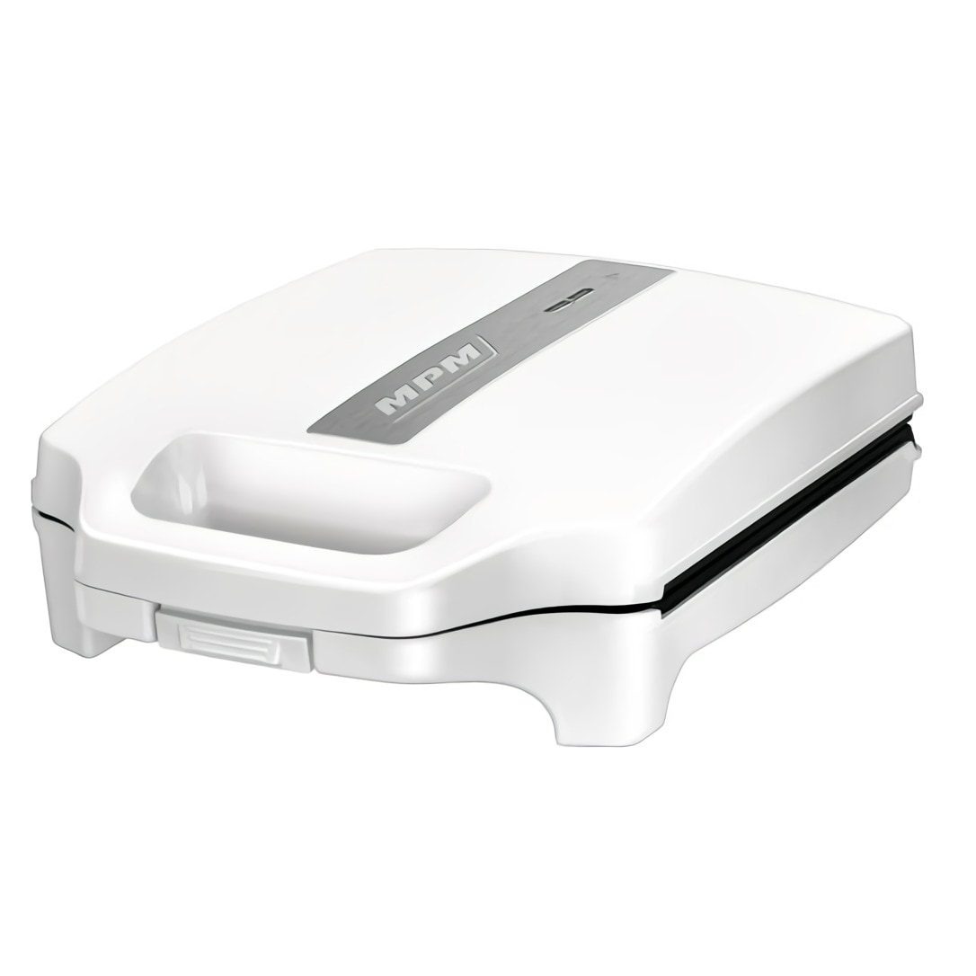 MPM MOP-35 Sandwichera Eléctrica para 4 Sandwiches, 8 en forma de Triángulo, Placas Antiadherentes, Temperatura Automática, Compacta, Blanca, 1600W
