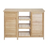 thumbnail of Mueble baño HWC-B18, estantería cajonera mueble baño estantería baño, 2 puertas bambú 87x99x33cm