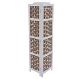 thumbnail of Eckregal HWC-K85, Regal Standregal, klappbar 4 Ablagen, Paulownia Holz 110cm ~ weiß, Geflecht braun