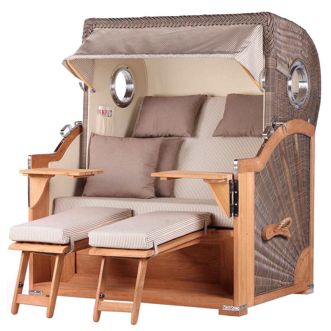 Strandkorb Komplettset - bene living - Königssee Teak Bullauge - PE grau - Modell 510 - inkl. Liftersystem