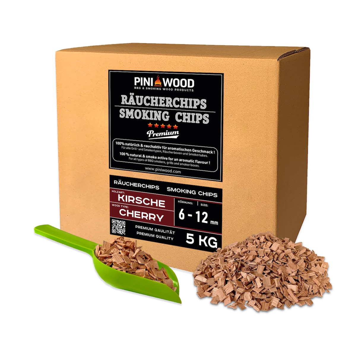 PINI 5 Kg Räucherchips Kirsche 6-12 mm Smoking Chips Räucherspäne