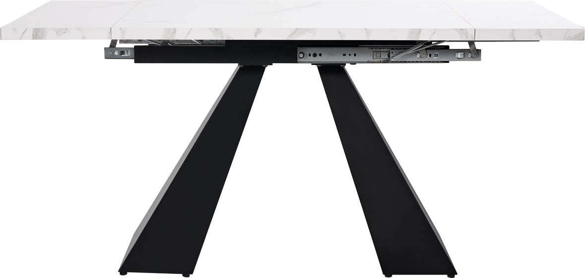 Ausziehbarer Esstisch MDF/Metall Weiß 99-159x74x77 cm mit Marmoroptik