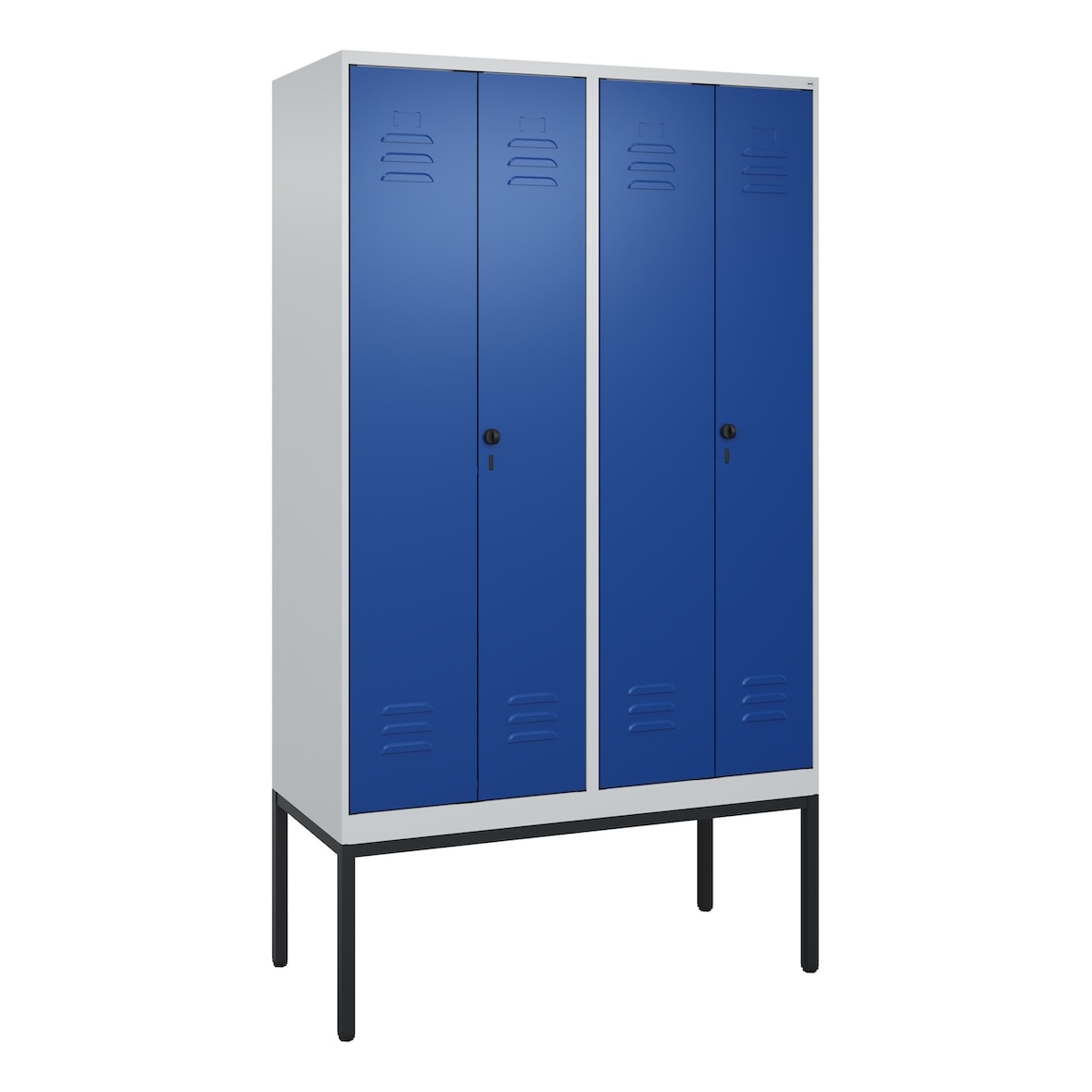 C+P Doppel-Spind Classic PLUS, Gestell, 4 Abteile, HxBxT 212x120x50cm, Sicherheitsdrehriegel, Hellgrau/Enzianblau von PROREGAL