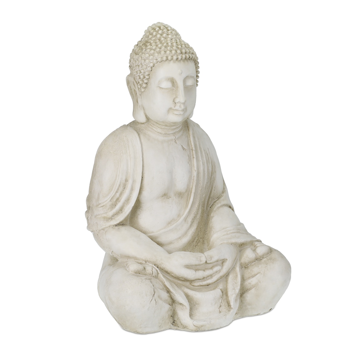 Relaxdays XXL Buddha Figur, großer Gartenbuddha sitzend, 70 cm hoch, wetterfest & frostsicher, Garten Dekofigur, creme