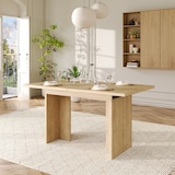 thumbnail of Ausziehbarer Esstisch MDF Eichenfarbe 140-180x80 cm, rechteckig, 30 mm Tischplatte, T-förmige Beine, für 6-8 Personen