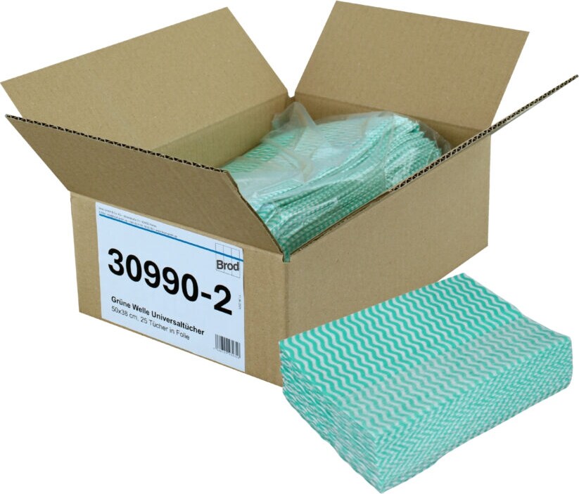 Grüne Welle, Universaltücher mit Textilcharakter, grün-weiß, 55 % Viskose, 45 % Polyester, ca. 50x38 cm, 25 Tücher