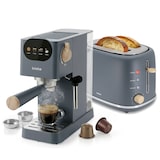 thumbnail of Nordic Set Cafetera 20 Bares Cápsulas, Café Molido Espumador Leche Tostadora 2 Rebanadas Anchas, Briebe, SKT1221GRY, Gris