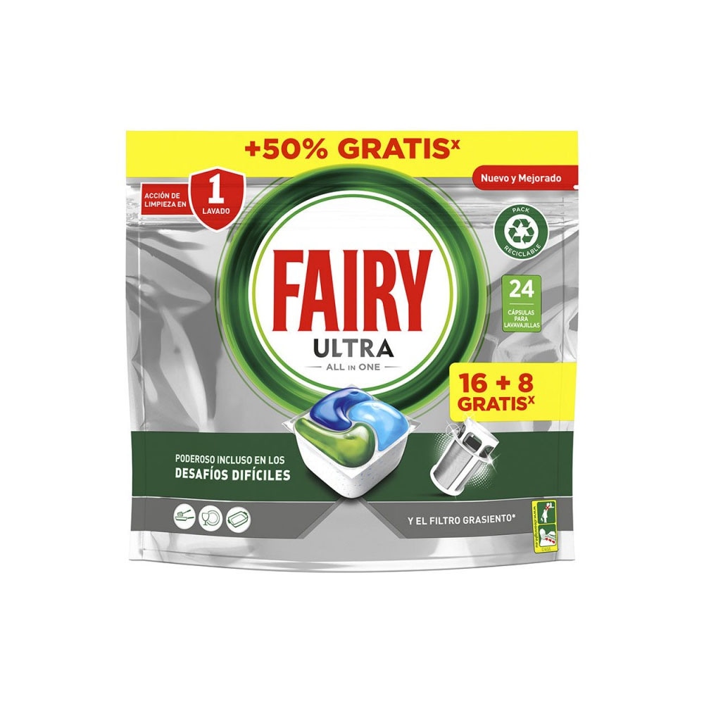 Pastillas de detergente lavavajillas Fairy Ultra 16+8 unidades