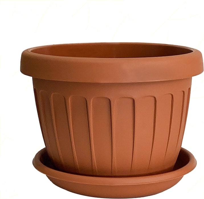 Runde Bama-Bodenvase, 30 cm Durchmesser, mit Untertasse, 9,5 l